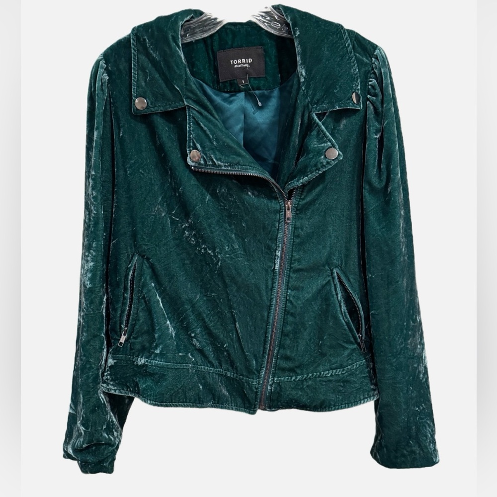Torrid | Velvet Moto Jacket – Botanical Garden Green – Luxe Soft Texture - Picture 14 of 14